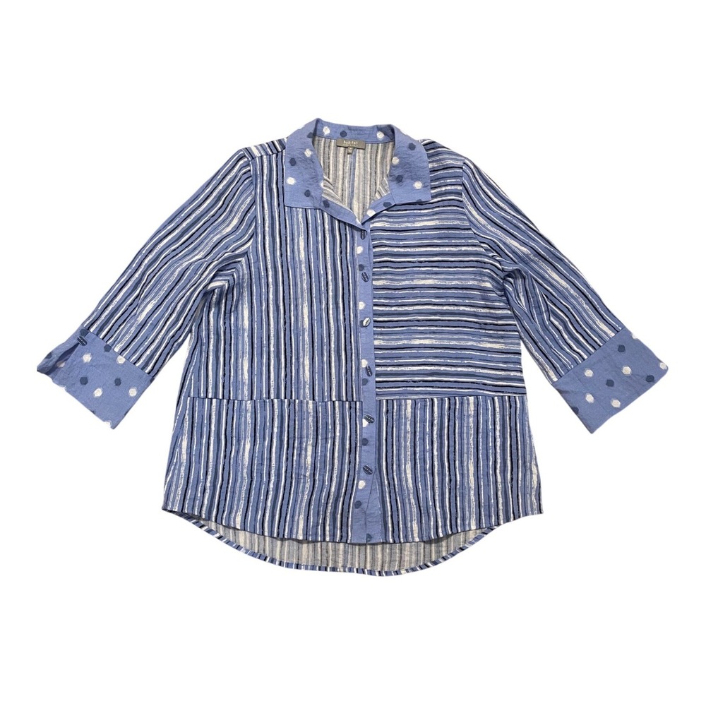 Habitat Shirt Blue Striped Polka Dot Button‎ Down M